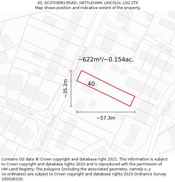 40, SCOTHERN ROAD, NETTLEHAM, LINCOLN, LN2 2TX: Plot and title map
