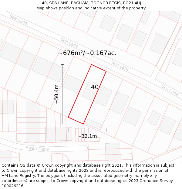 40, SEA LANE, PAGHAM, BOGNOR REGIS, PO21 4UJ: Plot and title map