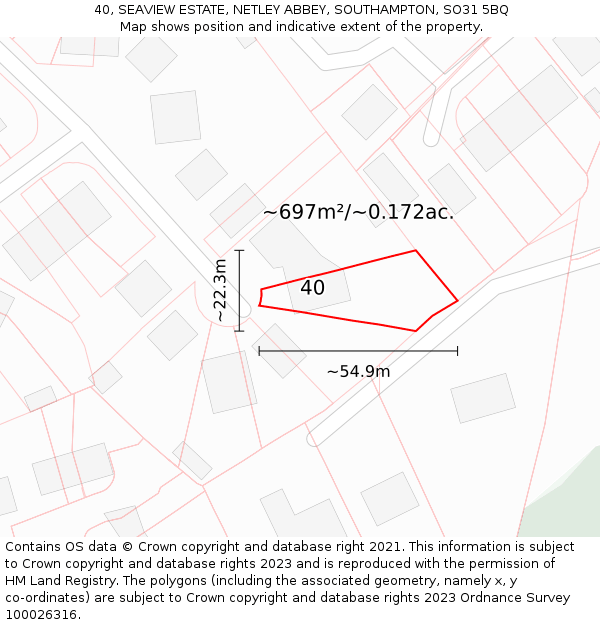 40, SEAVIEW ESTATE, NETLEY ABBEY, SOUTHAMPTON, SO31 5BQ: Plot and title map