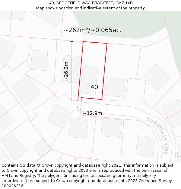 40, SEDGEFIELD WAY, BRAINTREE, CM7 1XB: Plot and title map