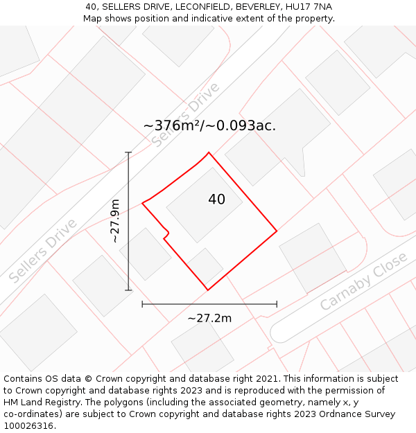 40, SELLERS DRIVE, LECONFIELD, BEVERLEY, HU17 7NA: Plot and title map