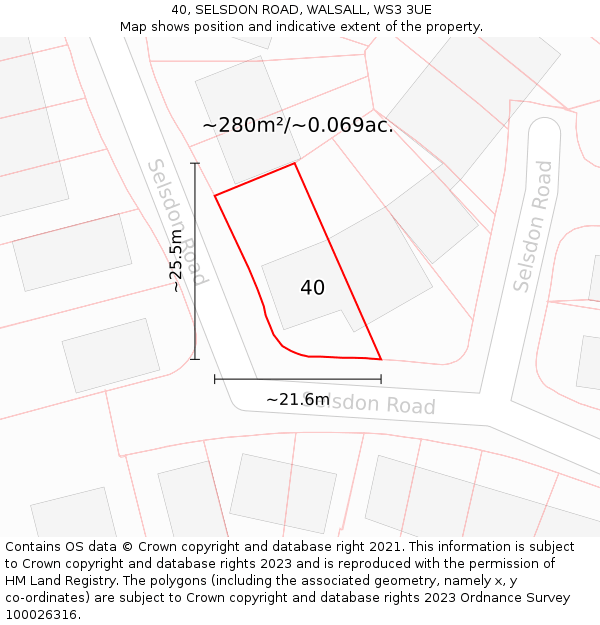 40, SELSDON ROAD, WALSALL, WS3 3UE: Plot and title map