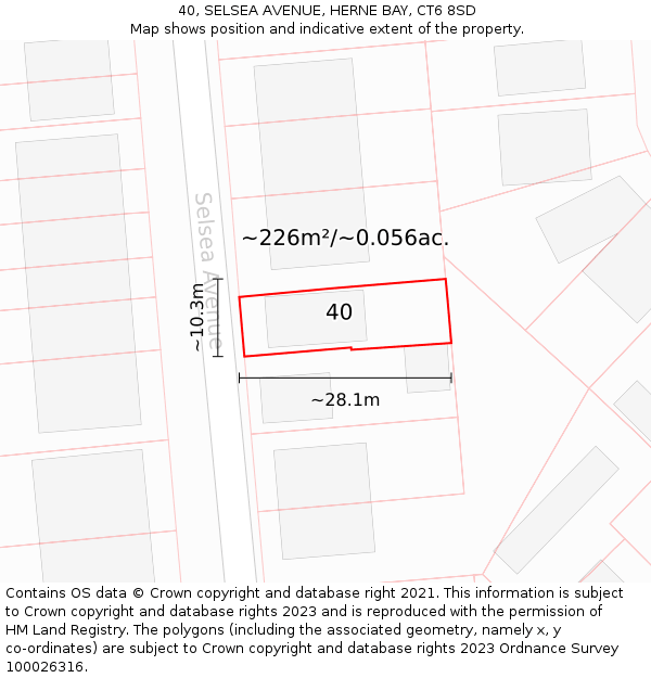40, SELSEA AVENUE, HERNE BAY, CT6 8SD: Plot and title map