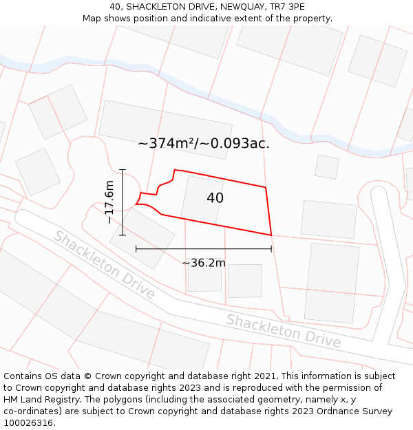 40, SHACKLETON DRIVE, NEWQUAY, TR7 3PE: Plot and title map