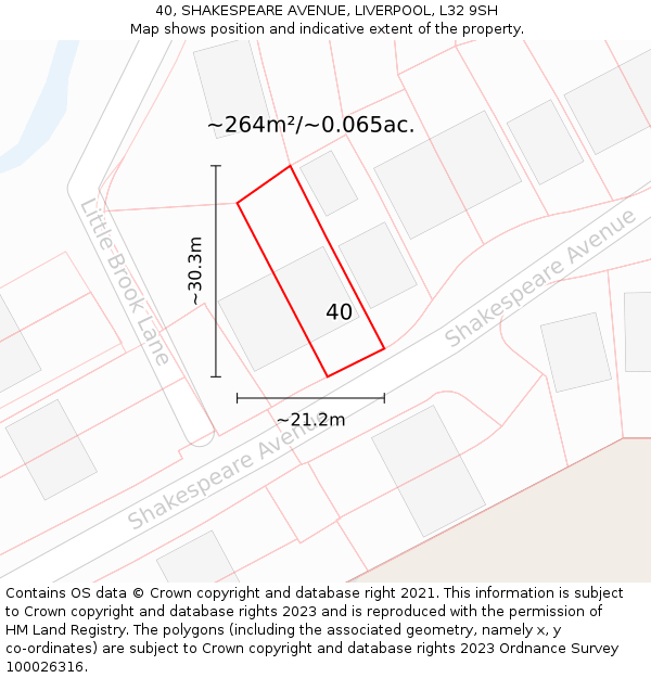 40, SHAKESPEARE AVENUE, LIVERPOOL, L32 9SH: Plot and title map