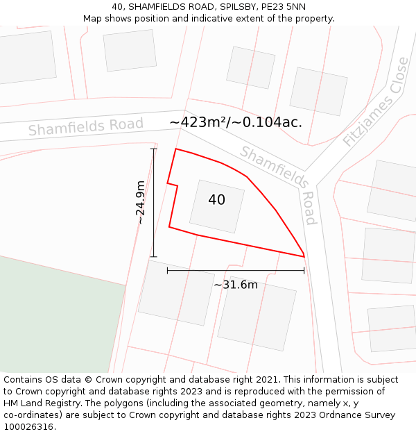 40, SHAMFIELDS ROAD, SPILSBY, PE23 5NN: Plot and title map