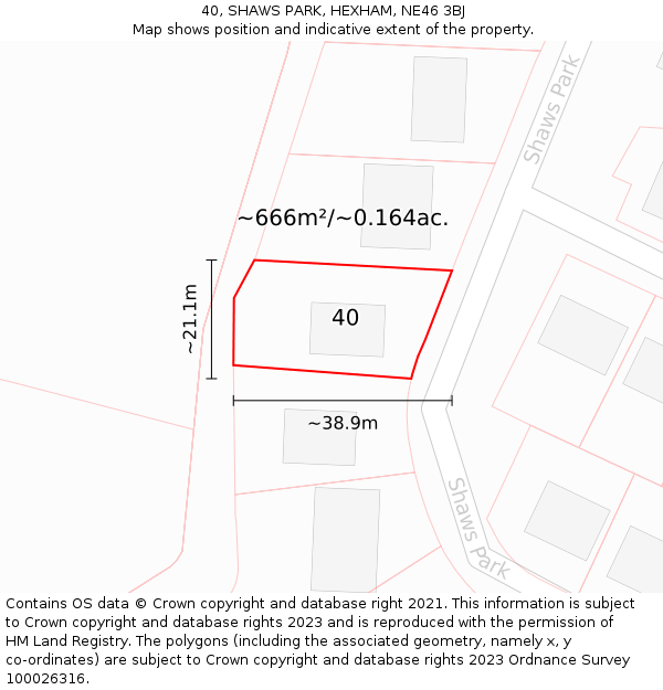 40, SHAWS PARK, HEXHAM, NE46 3BJ: Plot and title map