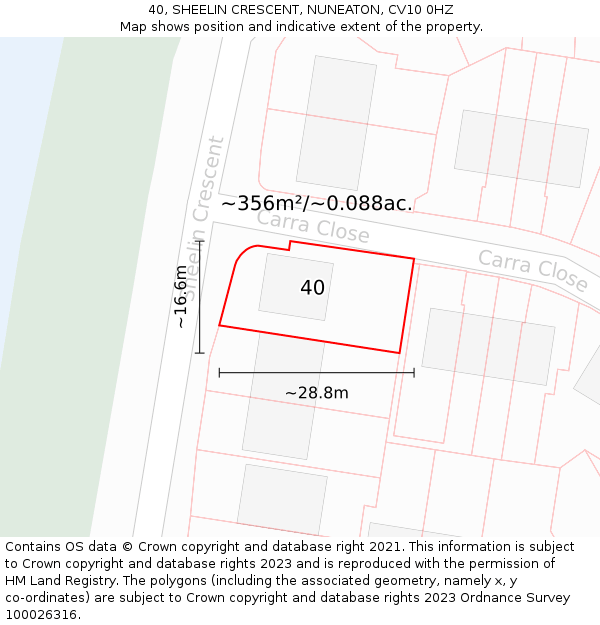 40, SHEELIN CRESCENT, NUNEATON, CV10 0HZ: Plot and title map