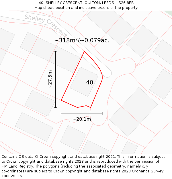 40, SHELLEY CRESCENT, OULTON, LEEDS, LS26 8ER: Plot and title map
