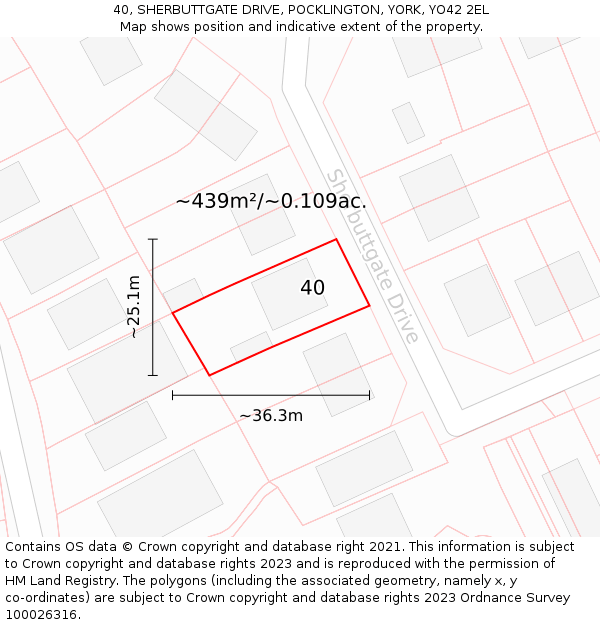 40, SHERBUTTGATE DRIVE, POCKLINGTON, YORK, YO42 2EL: Plot and title map
