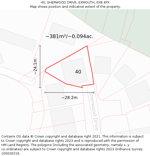 40, SHERWOOD DRIVE, EXMOUTH, EX8 4PX: Plot and title map