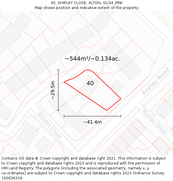 40, SHIPLEY CLOSE, ALTON, GU34 2RW: Plot and title map