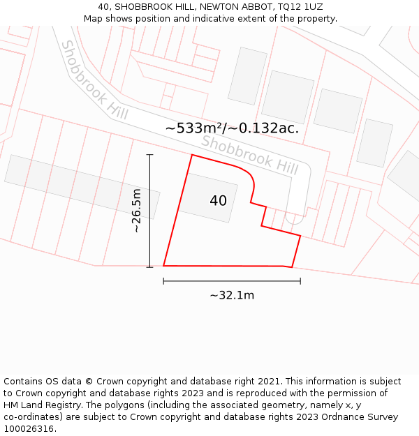 40, SHOBBROOK HILL, NEWTON ABBOT, TQ12 1UZ: Plot and title map