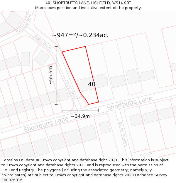 40, SHORTBUTTS LANE, LICHFIELD, WS14 9BT: Plot and title map