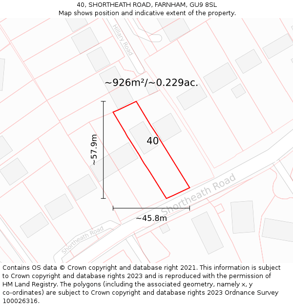 40, SHORTHEATH ROAD, FARNHAM, GU9 8SL: Plot and title map