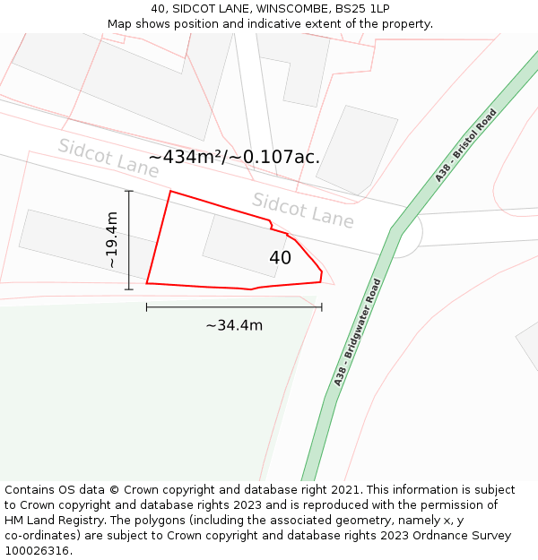 40, SIDCOT LANE, WINSCOMBE, BS25 1LP: Plot and title map
