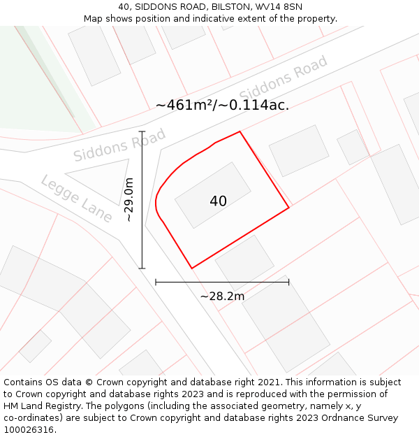 40, SIDDONS ROAD, BILSTON, WV14 8SN: Plot and title map