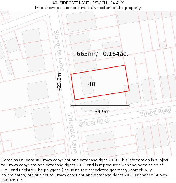 40, SIDEGATE LANE, IPSWICH, IP4 4HX: Plot and title map
