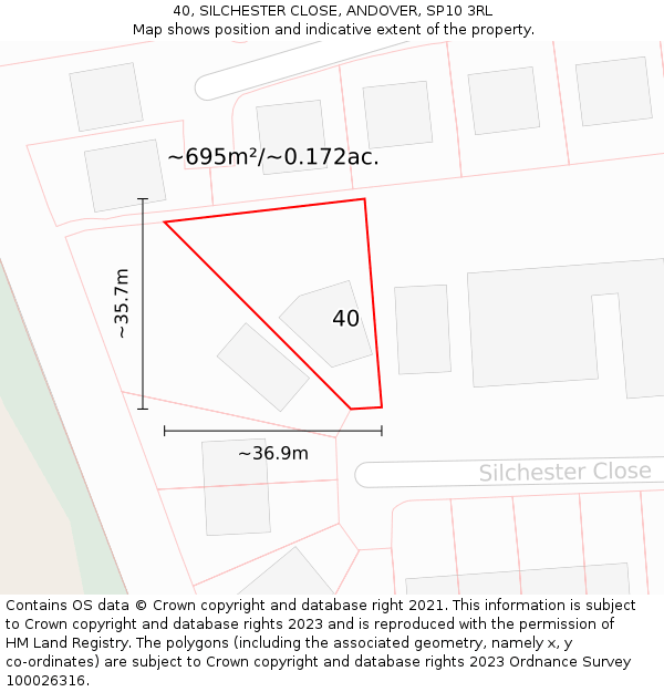 40, SILCHESTER CLOSE, ANDOVER, SP10 3RL: Plot and title map