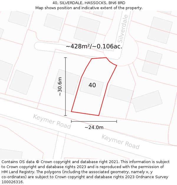 40, SILVERDALE, HASSOCKS, BN6 8RD: Plot and title map