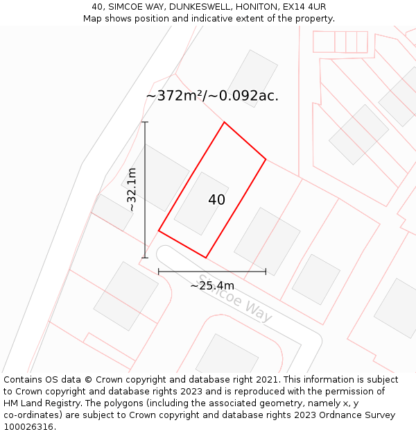 40, SIMCOE WAY, DUNKESWELL, HONITON, EX14 4UR: Plot and title map