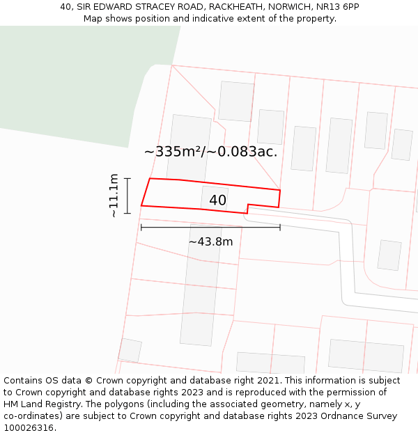 40, SIR EDWARD STRACEY ROAD, RACKHEATH, NORWICH, NR13 6PP: Plot and title map