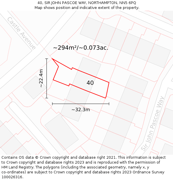 40, SIR JOHN PASCOE WAY, NORTHAMPTON, NN5 6PQ: Plot and title map