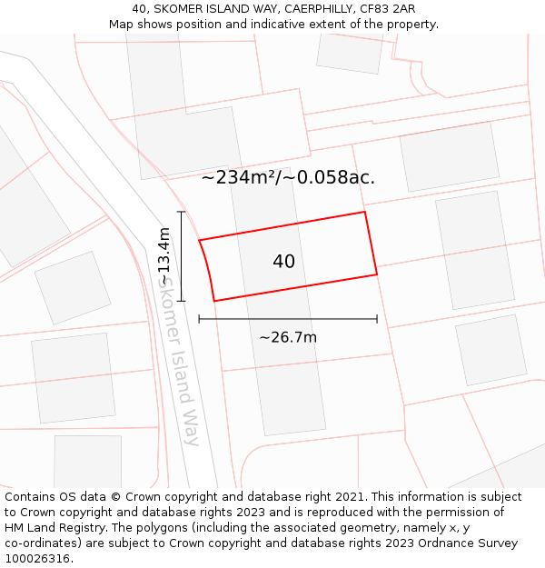 40, SKOMER ISLAND WAY, CAERPHILLY, CF83 2AR: Plot and title map
