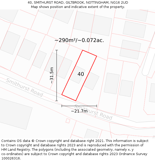 40, SMITHURST ROAD, GILTBROOK, NOTTINGHAM, NG16 2UD: Plot and title map