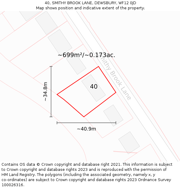 40, SMITHY BROOK LANE, DEWSBURY, WF12 0JD: Plot and title map
