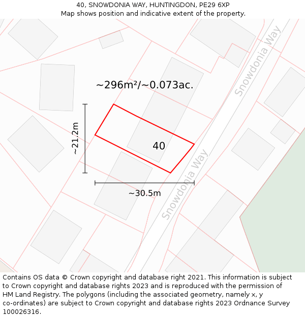 40, SNOWDONIA WAY, HUNTINGDON, PE29 6XP: Plot and title map