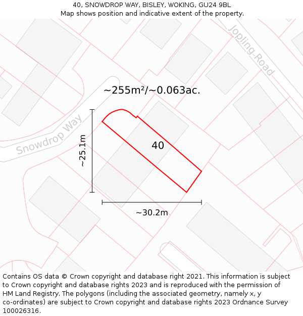 40, SNOWDROP WAY, BISLEY, WOKING, GU24 9BL: Plot and title map