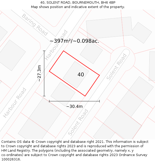 40, SOLENT ROAD, BOURNEMOUTH, BH6 4BP: Plot and title map