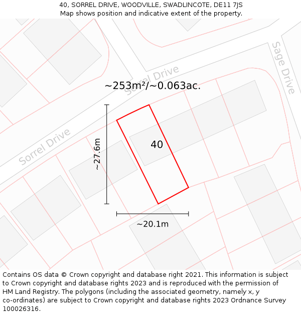 40, SORREL DRIVE, WOODVILLE, SWADLINCOTE, DE11 7JS: Plot and title map