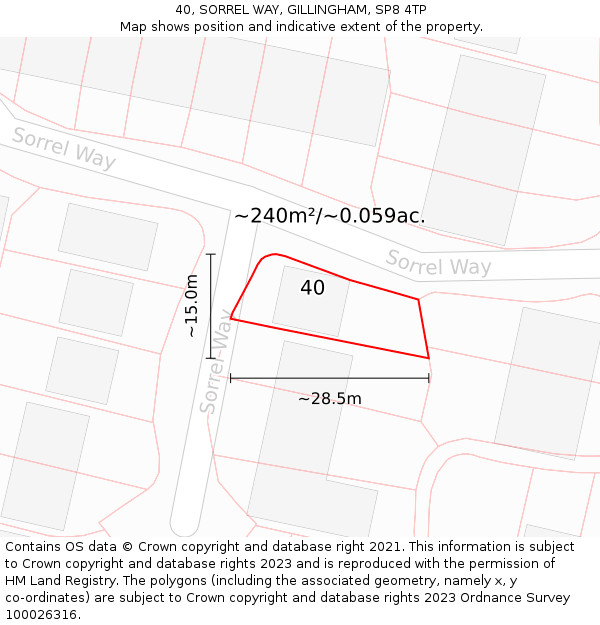 40, SORREL WAY, GILLINGHAM, SP8 4TP: Plot and title map