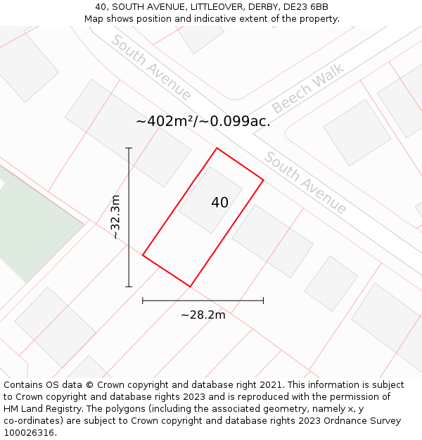40, SOUTH AVENUE, LITTLEOVER, DERBY, DE23 6BB: Plot and title map