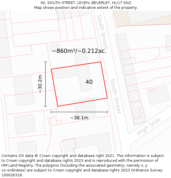 40, SOUTH STREET, LEVEN, BEVERLEY, HU17 5NZ: Plot and title map