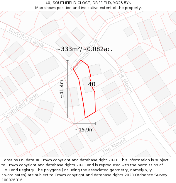 40, SOUTHFIELD CLOSE, DRIFFIELD, YO25 5YN: Plot and title map