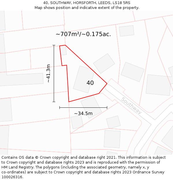 40, SOUTHWAY, HORSFORTH, LEEDS, LS18 5RS: Plot and title map