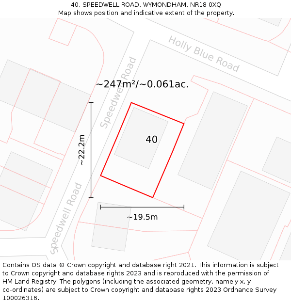 40, SPEEDWELL ROAD, WYMONDHAM, NR18 0XQ: Plot and title map