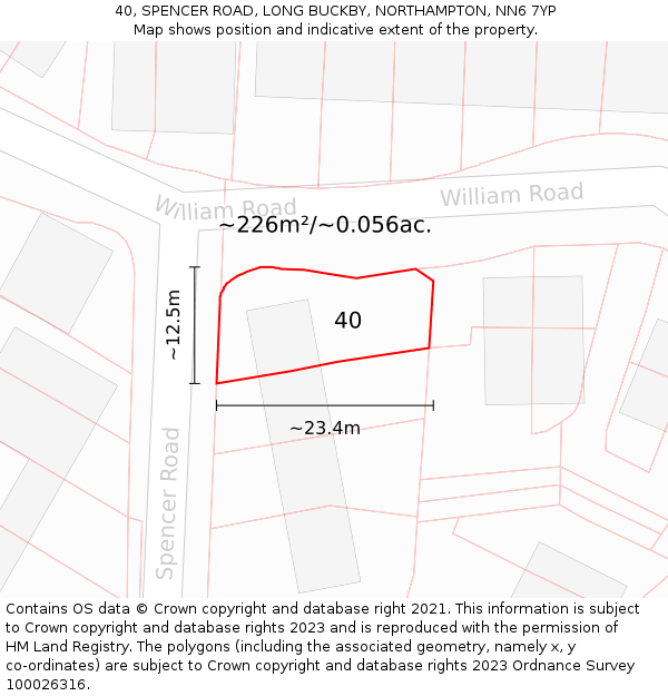 40, SPENCER ROAD, LONG BUCKBY, NORTHAMPTON, NN6 7YP: Plot and title map