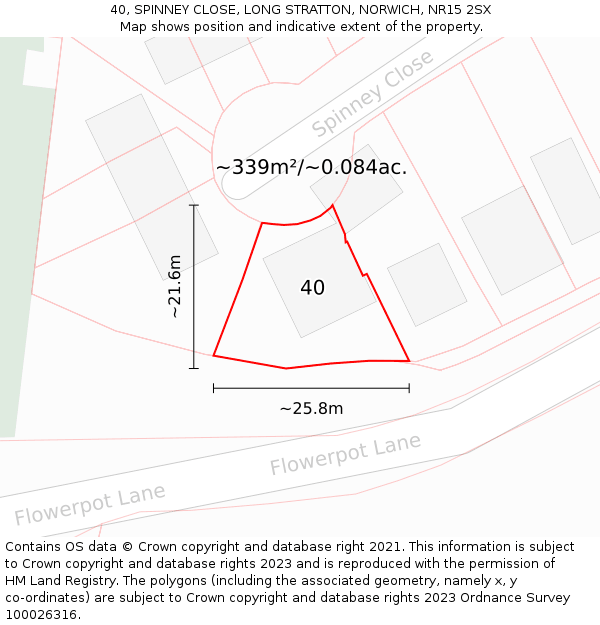 40, SPINNEY CLOSE, LONG STRATTON, NORWICH, NR15 2SX: Plot and title map