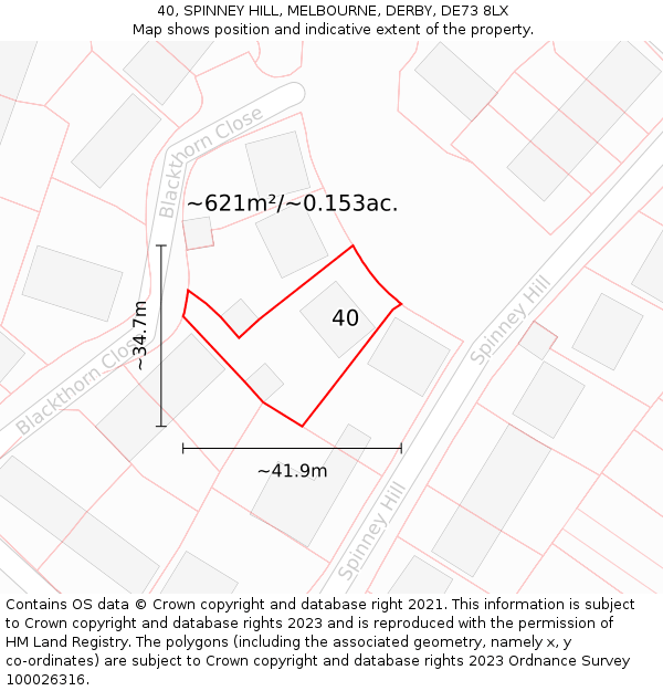40, SPINNEY HILL, MELBOURNE, DERBY, DE73 8LX: Plot and title map