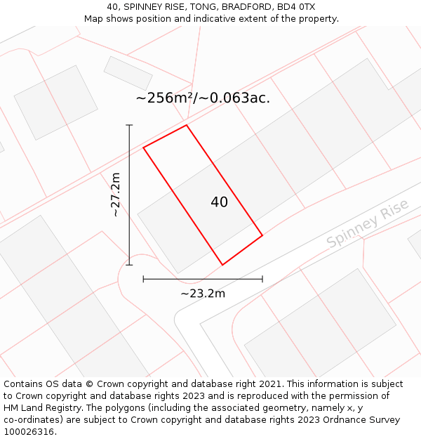 40, SPINNEY RISE, TONG, BRADFORD, BD4 0TX: Plot and title map