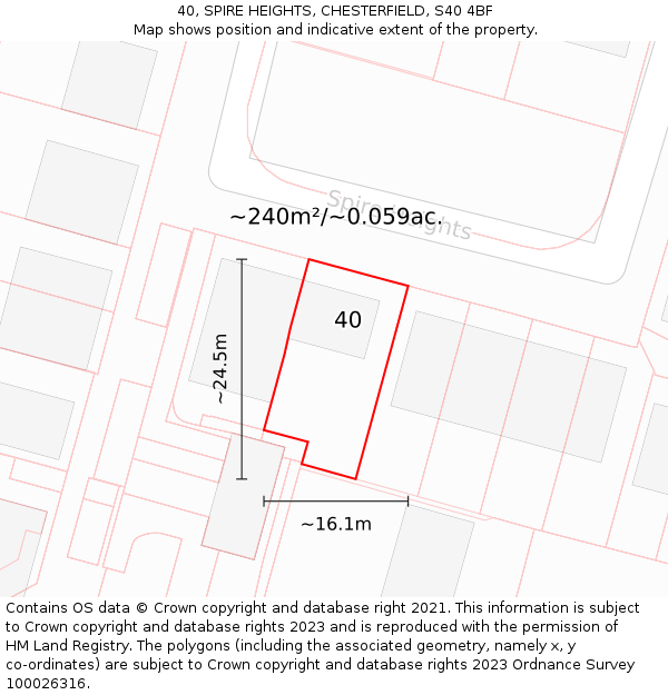 40, SPIRE HEIGHTS, CHESTERFIELD, S40 4BF: Plot and title map