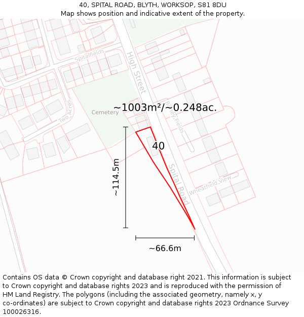40, SPITAL ROAD, BLYTH, WORKSOP, S81 8DU: Plot and title map