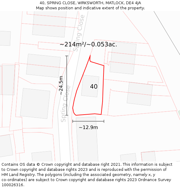 40, SPRING CLOSE, WIRKSWORTH, MATLOCK, DE4 4JA: Plot and title map