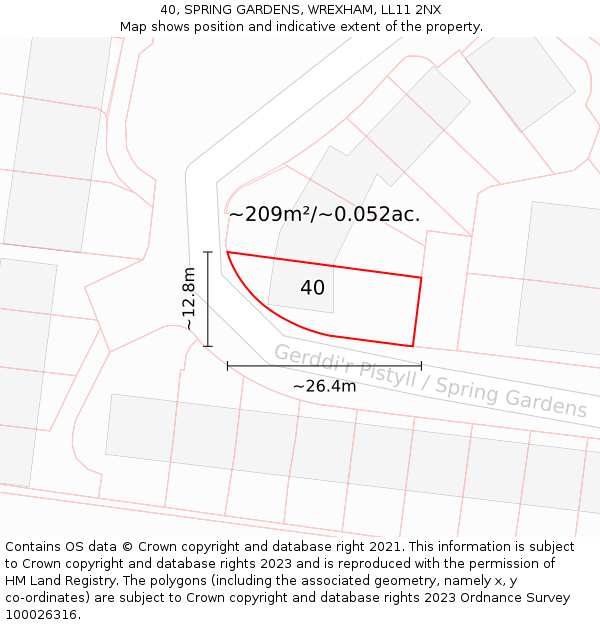 40, SPRING GARDENS, WREXHAM, LL11 2NX: Plot and title map