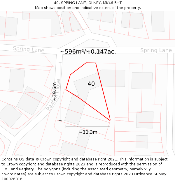40, SPRING LANE, OLNEY, MK46 5HT: Plot and title map