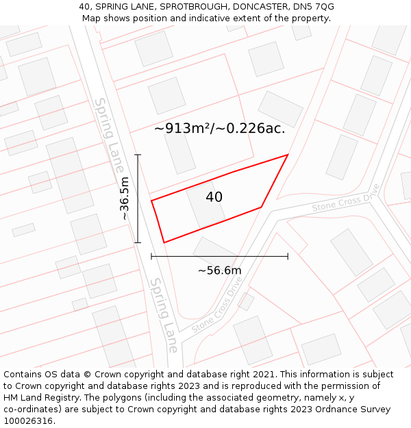 40, SPRING LANE, SPROTBROUGH, DONCASTER, DN5 7QG: Plot and title map